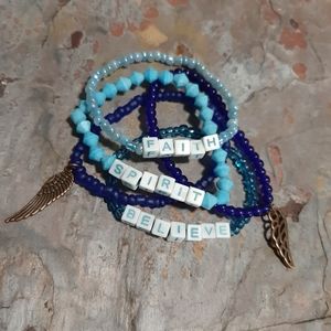 Inspirational blue stretch bracelet set(set of 5)